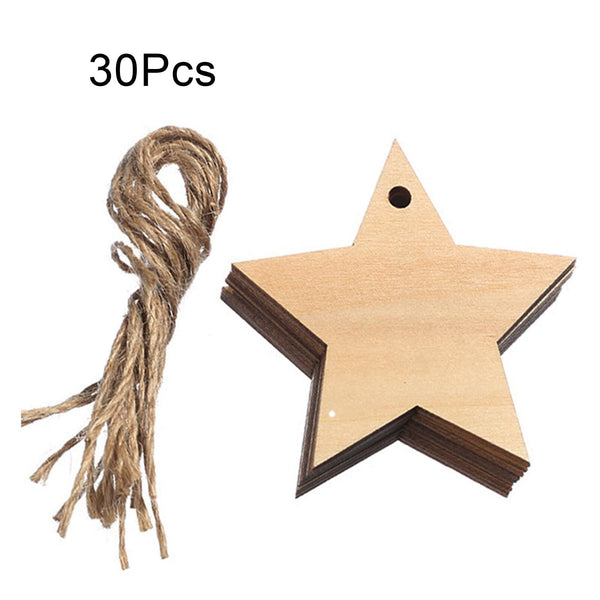 30 blank wooden star ornaments with jute twine
