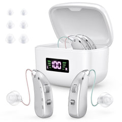 Rechargeable Hearing Aids Pair for Seniors BTE Sound Amplifier Noise Cancelling Charging Case
