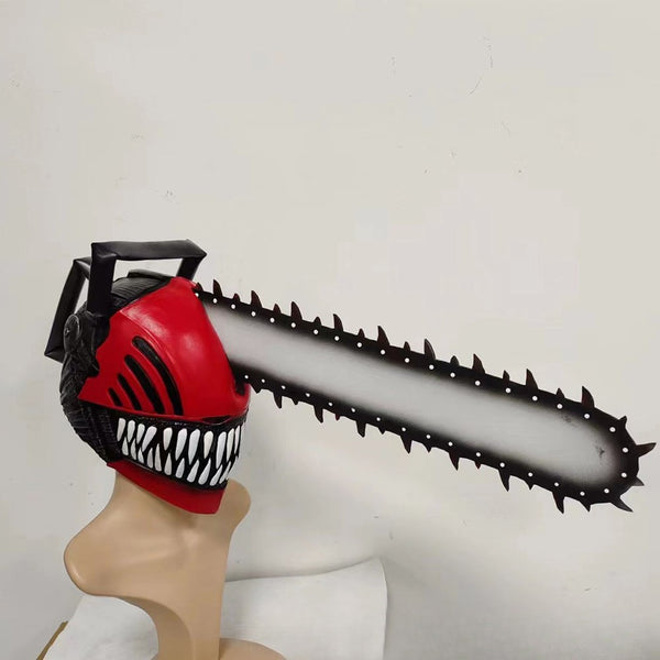 Chainsaw cosplay mask displayed on a mannequin head