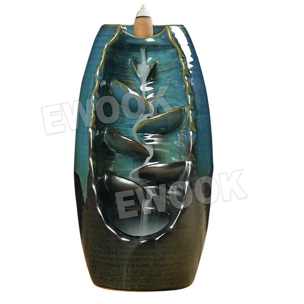 Backflow Ceramic Mountain Waterfall Smoke Incense Burner Cones Holder + 110 Cone