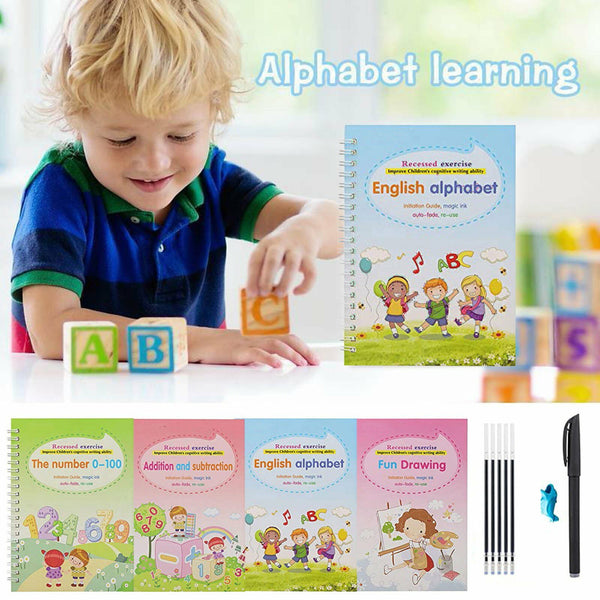 Kids Magic Handwriting Copybook Set Reusable English Calligraphy Practice Book