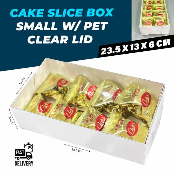 CAKE BOXES CAKE SLICE BOX SMALL W/CLEAR LID 23.5x13x6CM 10Pk Gift Cupcake Boxes