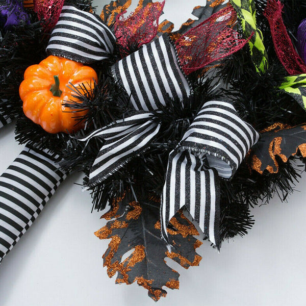 Halloween Party Decor Door Wreath Garland Outdoor Yard Decor Props Pumpkin Witch