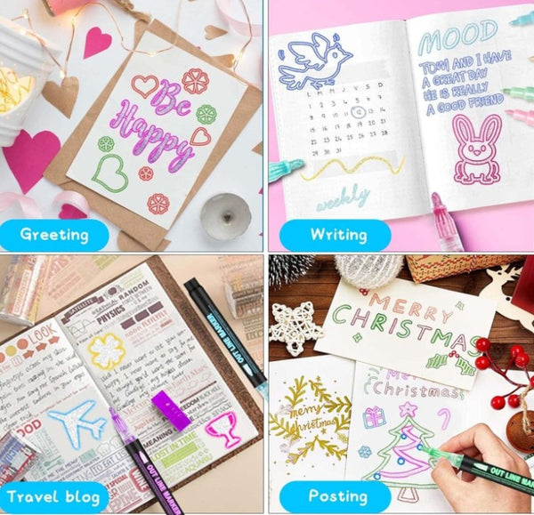 12/24/48PCS Graffiti Pen Xmas Gifts Metallic Outline Pens Coloring Lightstick