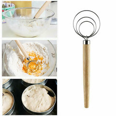 4pcs Stainless Steel Danish Dough Whisk | Wooden Handle Bread & Sourdough Mixer