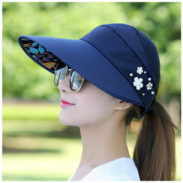 Summer Hat Visor Ladies Wide Brim Foldable Roll Up Sun Cap Golf Beach Women