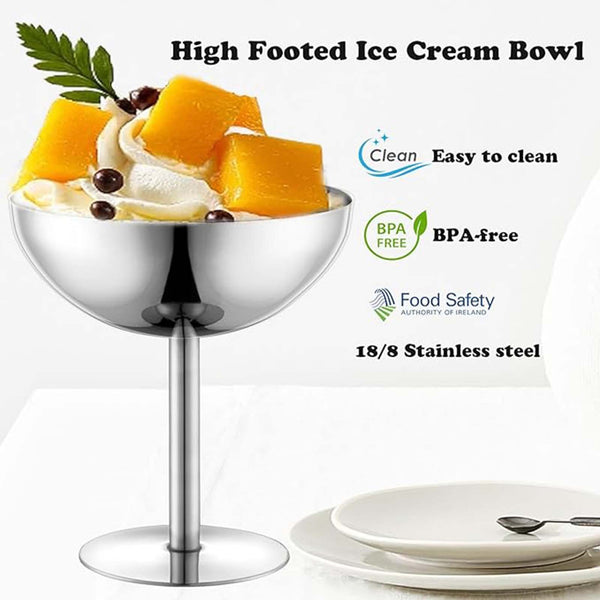 2PCS Stainless Steel Ice Cream Bowls Dessert Cups 300ml Serving Cups Silver