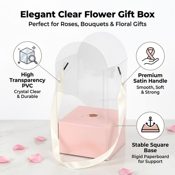 10PCS Clear Flower Gift Boxes Carry Handle Bouquet Packaging Boxes Pink White Beige