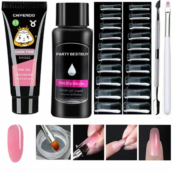 Poly UV Gel Nail Builder Extension Kit, Polygel Tube Nail Art File Color Tube