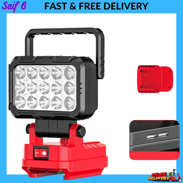 For Milwaukee Battery 18V LED Work Light Workshop Flashlights Camping Torch 2USB