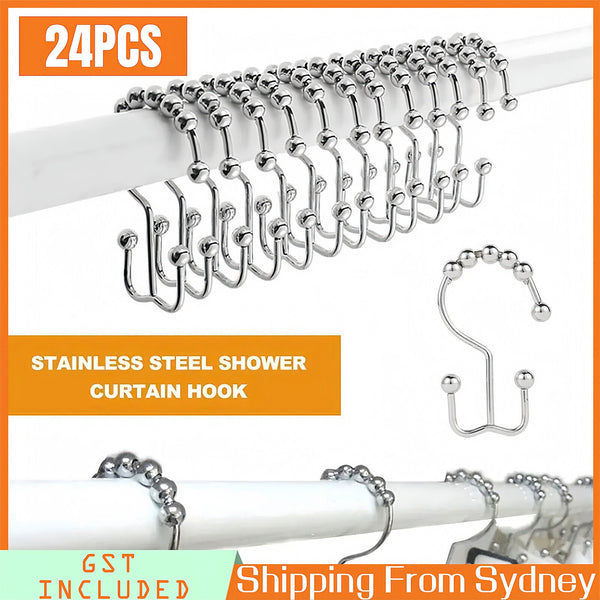 24X Shower Curtain Hooks Rings Rust-Resistant Metal Double Glide Shower Hooks