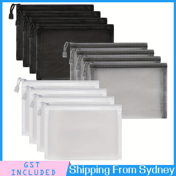 12pcs Nylon Mesh Multifunctional Cosmetic Bag A5 Pencil Case Travel Office Suppl