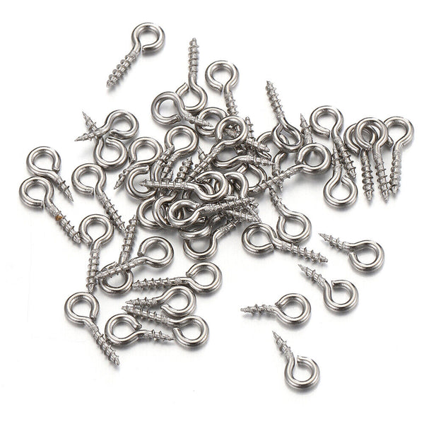 300PCS Small Tiny Mini Eye Pins Eyepins Hooks Eyelets Screw Threaded Peg 8x4mm