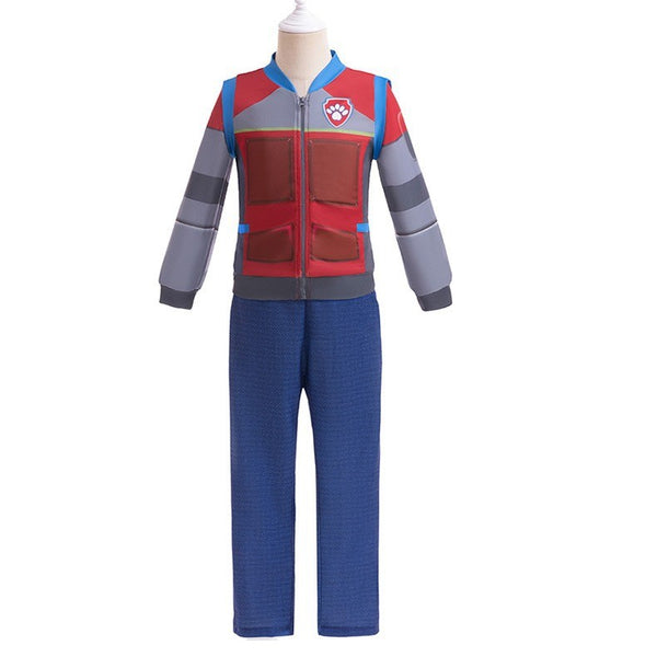 Paw Patrol Ryder costume jacket and pants on a stand