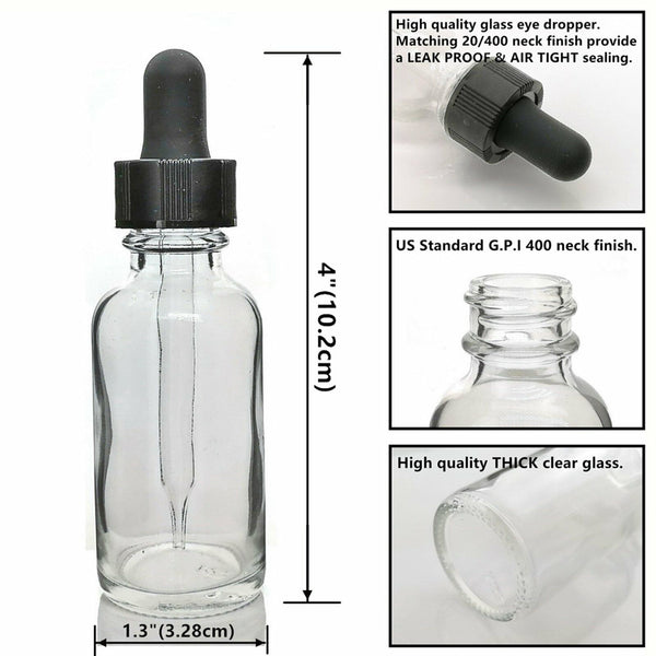 10-40X 30ml Clear Glass Liquid Pipette Bottle Eye Dropper Aromatherapy Essential