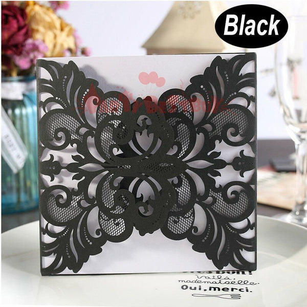 10pcs Laser Cut Wedding Invitations Pearl Card Pocket Envelope Invites 25 Style