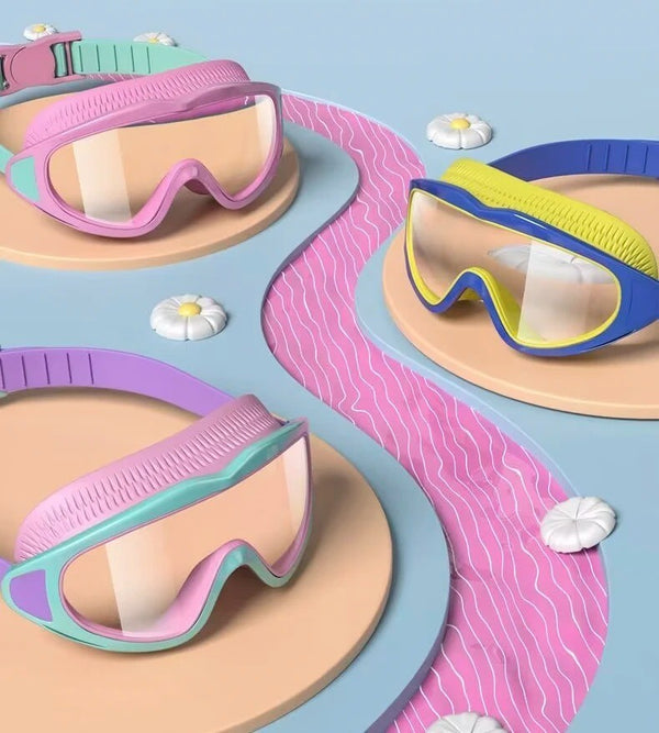 Anti fog lens on children's swimming goggles