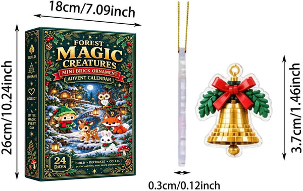 Advent calendar box size about 26 x 18 cm and a 3.7 cm mini brick bell ornament