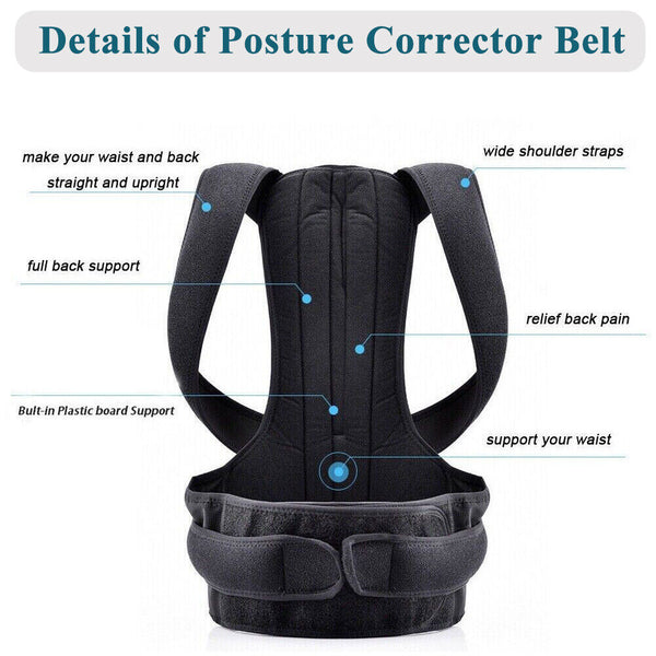 Full Back Posture Corrector Adjust Lumbar Shoulder Support Brace Belt Women Men