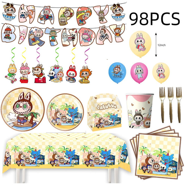 Tableware Banner Foil Helium Balloon Party Decoration Labubu Birthday Supplies