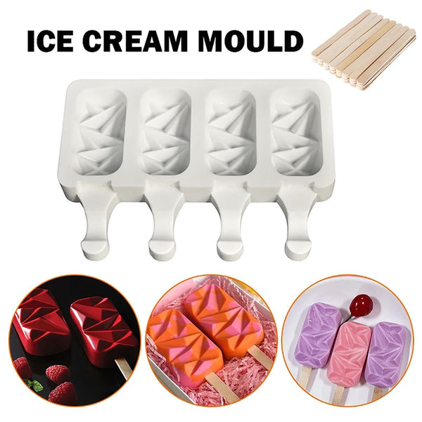 Ice block moulds shown with finished homemade ice blocks