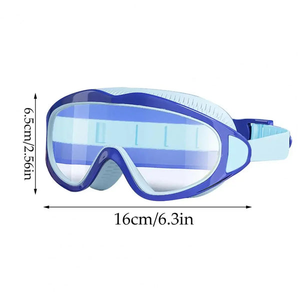 Child wearing swimming goggles in a pool