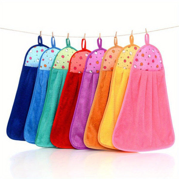 Coral Fleece Hand Towels Flower Kitchen Bath Hanging Water Absorbent Soft Wipe