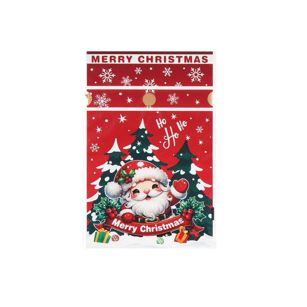 Santa Christmas gift bag with red snowflake border shown flat