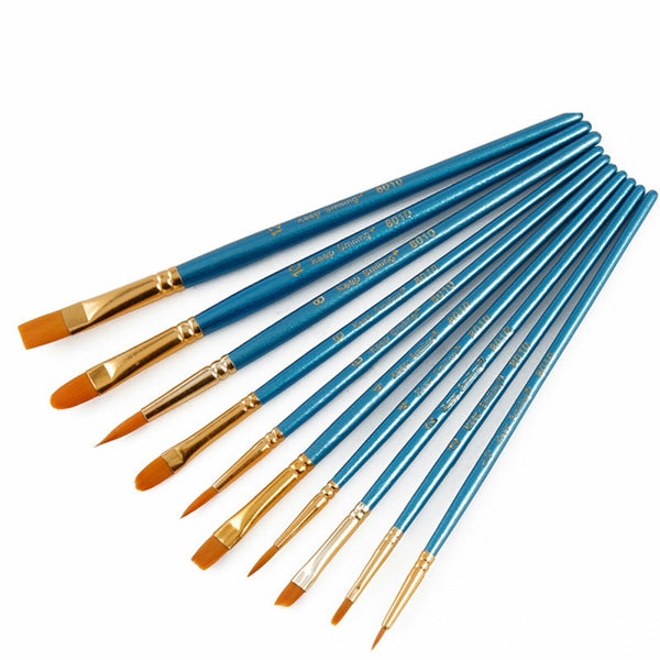 10 Pcs Artist Paint Brushes Set Kit Watercolour Acrylic Oil Face Painting Craft