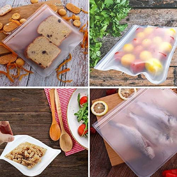 15PCS Reusable Food Storage Bags Silicone Zip Lock Freezer Bags 3 Sizes