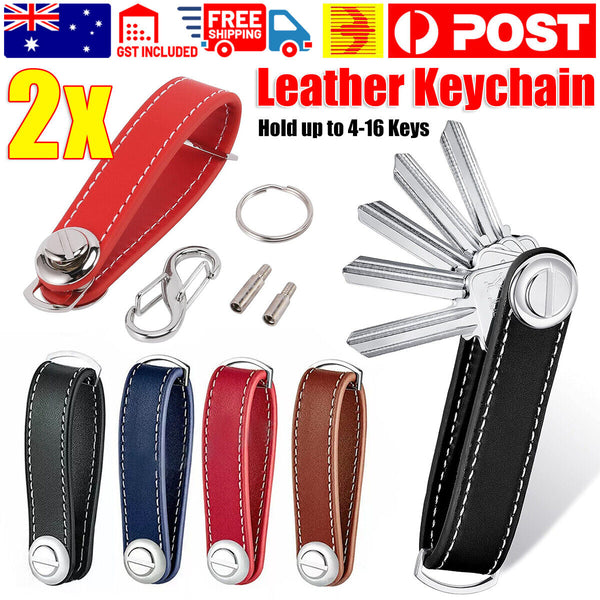 2pcs Leather Smart Keys Holder Organizer Clip Compact Folder Keychain Duration