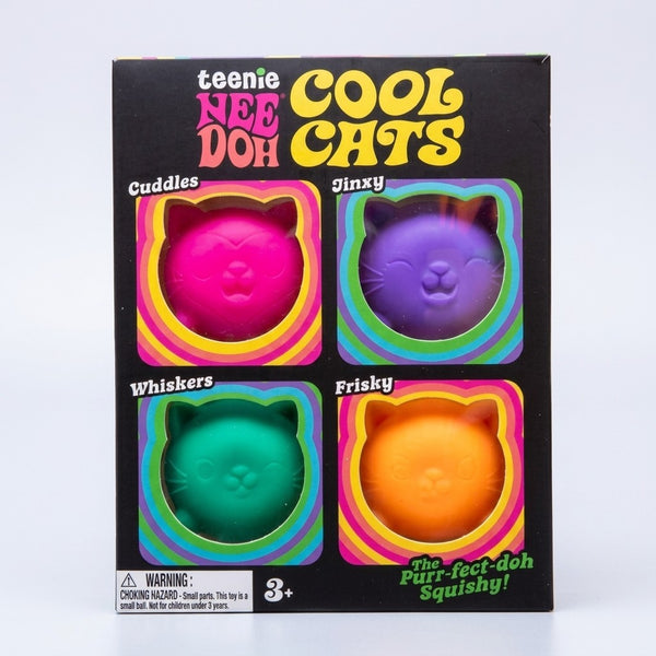 Squishy cat toys 4 pack box on a light background