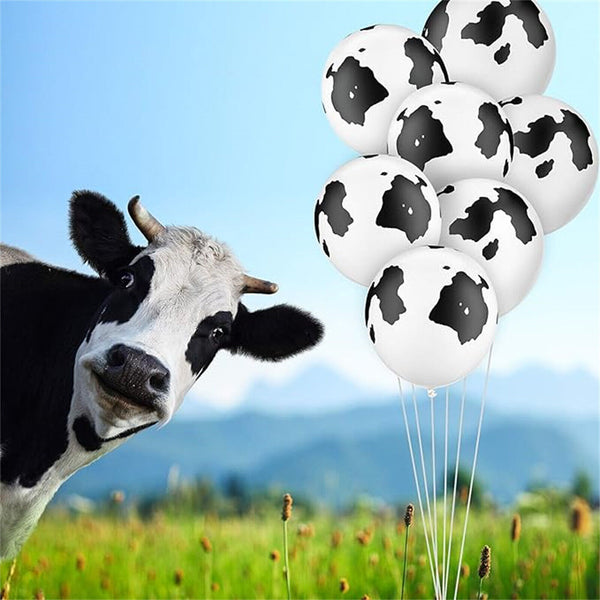 12PCS 30cm Cow Hide Print Latex Balloons Zoo Animal Country Holstein West Decor