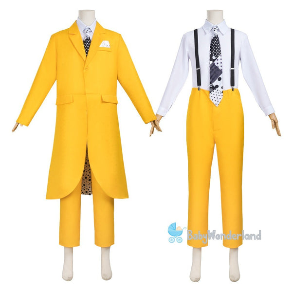 Adult Men The Mask Jim Carrey Yellow Suit Mask Cosplay Costume Halloween Party