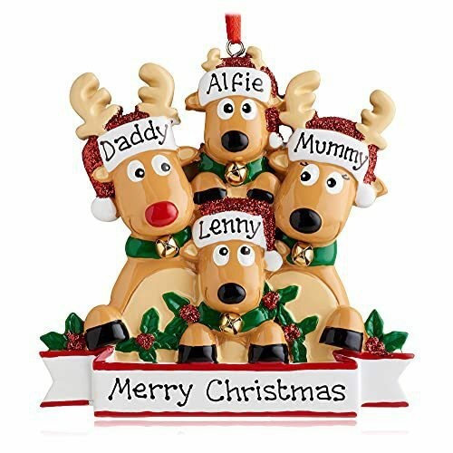 Family Christmas ornament with 4 reindeer: Daddy, Mummy and two children