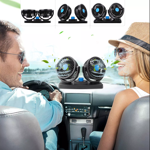12V Auto Dashboard Cooling Air Fan 2 Speed Dual Head  Car Fan 360° Rotatable