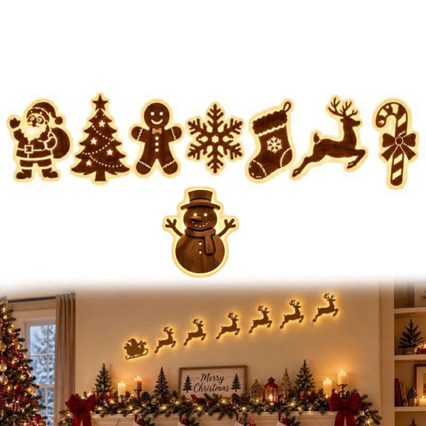 Christmas wall decorations in 8 designs - Santa, tree, gingerbread man, snowflake, stocking, reindeer, candy cane, snowman