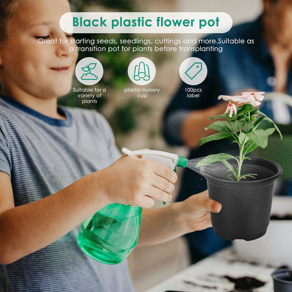 200PCS Plastic Plant Flower Pots Nursery Seedlings Growing Garden Plant Pots AU