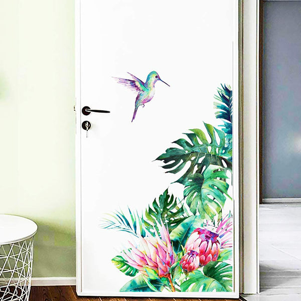 Wall Stickers Protea Flowers Tropical Leaves Hummingbird Corner Decal Removable