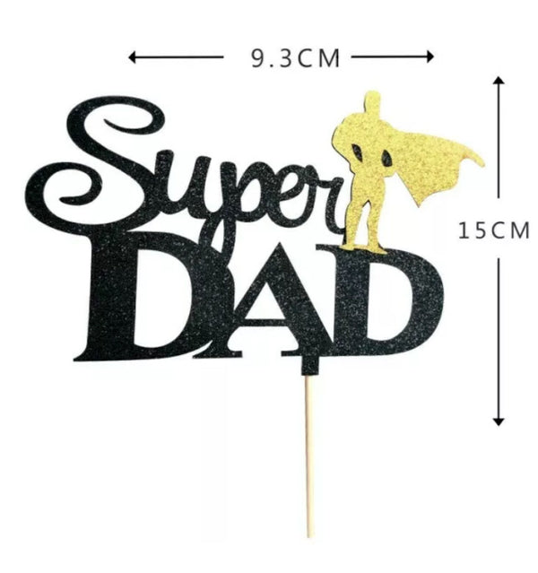 Super Dad cake decoration topper shown for a Father's Day cake