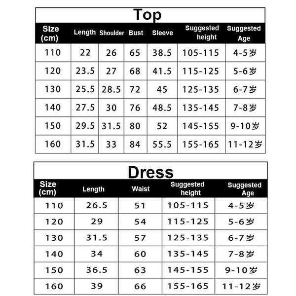 Rumi costume size chart - kids sizes 110-160cm for ages 4-12 years - KPop Demon Hunters - Lets Party