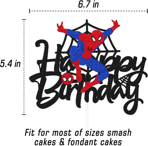 Classic Spiderman cake topper pushed into a plain birthday cake