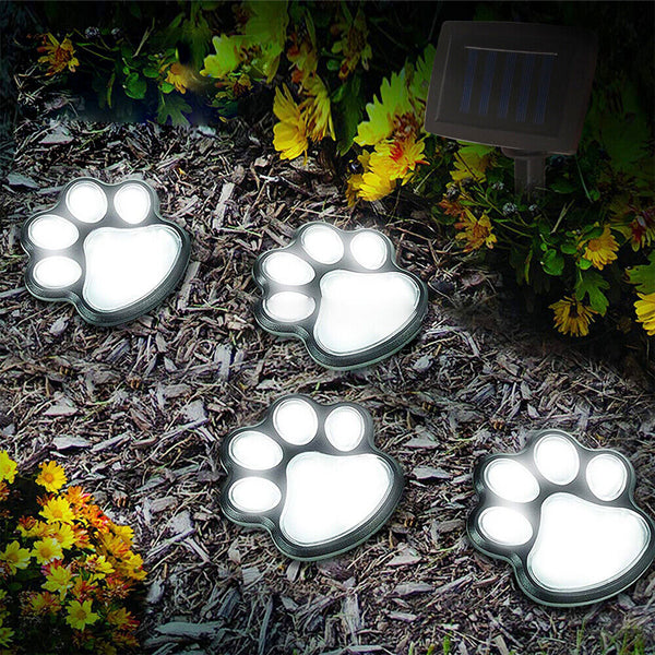 Lawn 4 Paw Print Lights Walkway Dog Path Patio Yard Solar Cute Decor Garden LED