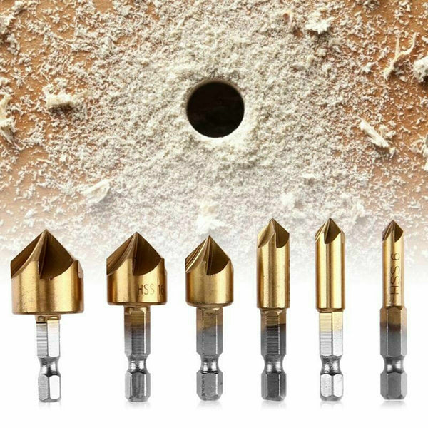 12PCS Chamfer Countersink Drill Bit Set – 5 Flute Deburring Cutting Tools