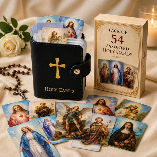 Prayer Card Holder WITH 54 Essential Catholic Christian Prayer Holy Cards Set AU
