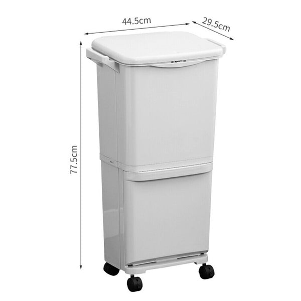 45L Kitchen Bin Waste Sorting Trash Bins 3 Lid Garbage Recycling Wheels Dustbin