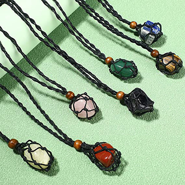 UP 10xEmpty Stone Holder Necklace Crystal Quartz Gemstone Cage Rope Cord Pendant