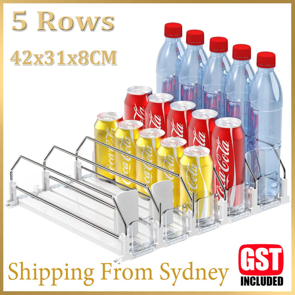 Beverage Pusher Shelf Adjustable Width Soda Can Bottle Pusher for Kitchen Fridge