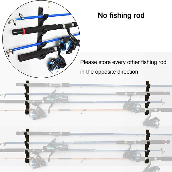 Wall Mount Fishing Rod Holder Horizontal 8-Rod Black Fishing Rod Storage Rack 4x