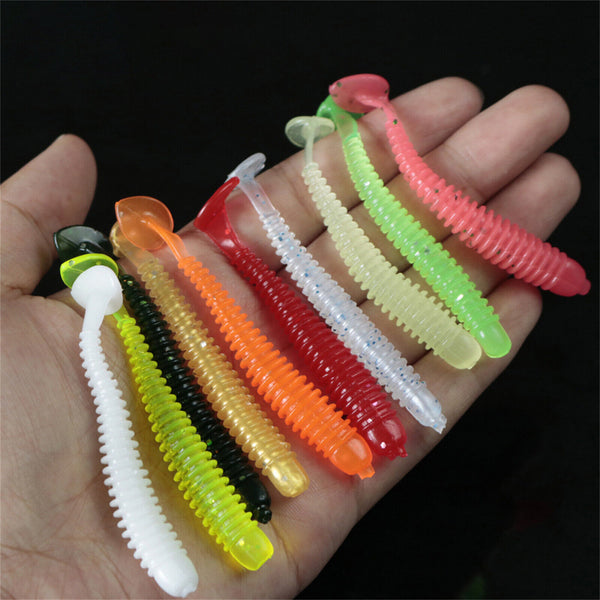 100 Soft Plastic Fishing Lure Tackle 50mm Paddle Tail Grub Worm bream lures Bass